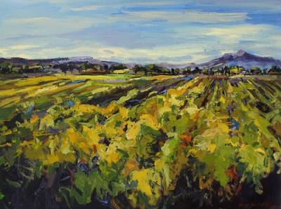 "Vineyard View" - Oil on Canvas - Painting by Sue Schaare, a painter from Hawke's Bay, New Zealand.