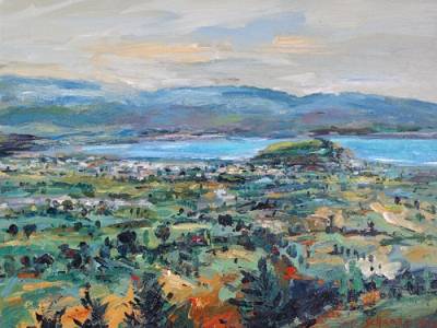 "Bluff In The Distance" - Acrylic on Canvas - Painting by Sue Schaare, a painter from Hawke's Bay, New Zealand.