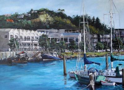 "Harbour View" - Acrylic on Canvas - Painting by Sue Schaare, a painter from Hawke's Bay, New Zealand.