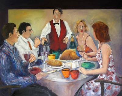 "Dinner for Four" - Oil on stretched canvas - Painting by Sue Schaare, a painter from Hawke's Bay, New Zealand.