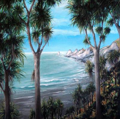 "Cape Kidnappers" - Acrylic on Canvas - Painting by Sue Schaare, a painter from Hawke's Bay, New Zealand.