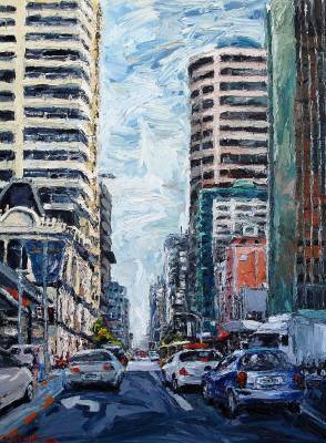 "City Pace ( Quay Gallery )" - Oil on Canvas - Painting by Sue Schaare, a painter from Hawke's Bay, New Zealand.